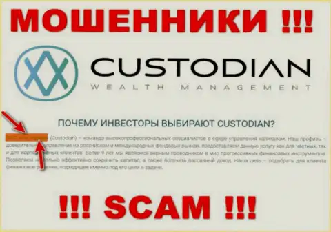 Юридическим лицом, управляющим мошенниками Кастодиан Ру, является ООО Кастодиан