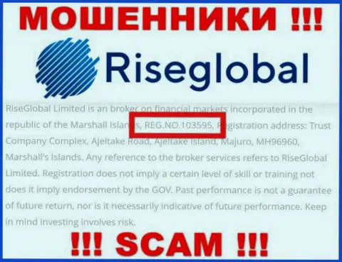 Регистрационный номер Rise Global, который мошенники разместили на своей веб-странице: 103595