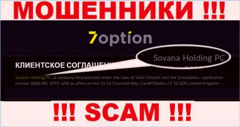 Информация про юридическое лицо мошенников 7 Option - Sovana Holding PC, не спасет вас от их загребущих лап