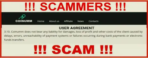 Coinumm scammers aren't liable for clientage losses