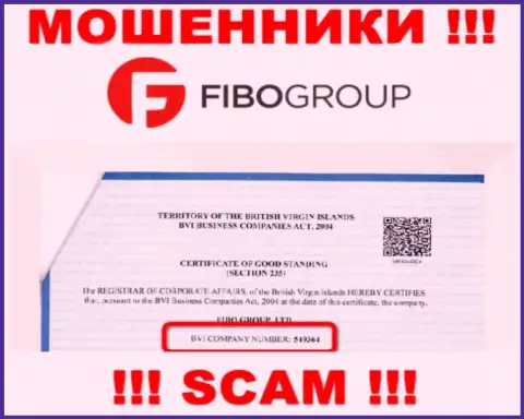 Регистрационный номер мошеннической компании ФибоГрупп - 549364