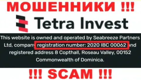 Номер регистрации интернет-воров Tetra-Invest Co, с которыми не нужно иметь дело - 2020 IBC 00062