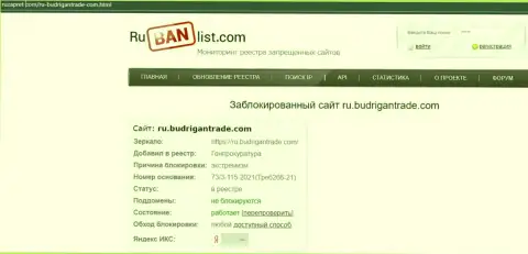 Сайт Budrigan Ltd в Российской Федерации был заблокирован Генпрокуратурой