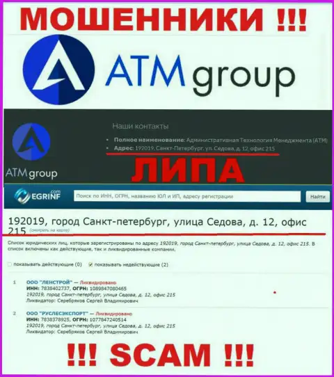 В глобальной сети интернет и на сайте мошенников ATM Group нет честной информации об их местонахождении