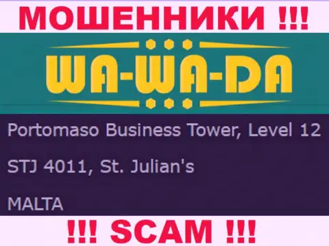 Оффшорное месторасположение Wa-Wa-Da Com - Portomaso Business Tower, Level 12 STJ 4011, St. Julian's, Malta, откуда данные internet мошенники и прокручивают свои противоправные манипуляции