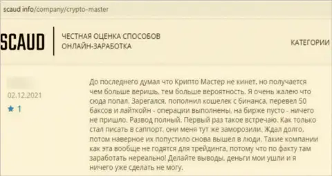 Объективный отзыв, после анализа которого становится понятно, организация Крипто Мастер - ШУЛЕРА !!!