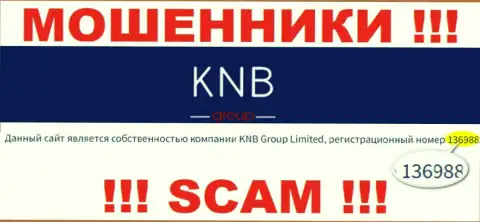 Регистрационный номер компании, которая управляет KNB-Group Net - 136988