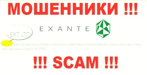 Конторой EXANTE руководит XNT LTD - инфа с официального интернет-сервиса мошенников
