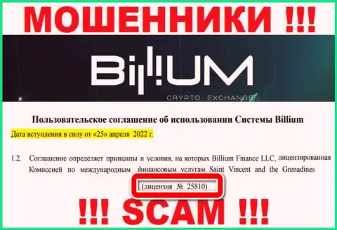 Вы не сможете вернуть обратно средства с конторы Billium Finance LLC, показанная на онлайн-ресурсе лицензия на осуществление деятельности в этом не поможет
