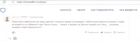 Негатив от доверчивого клиента, который стал пострадавшим от противозаконных манипуляций ТрастВаллет Ком